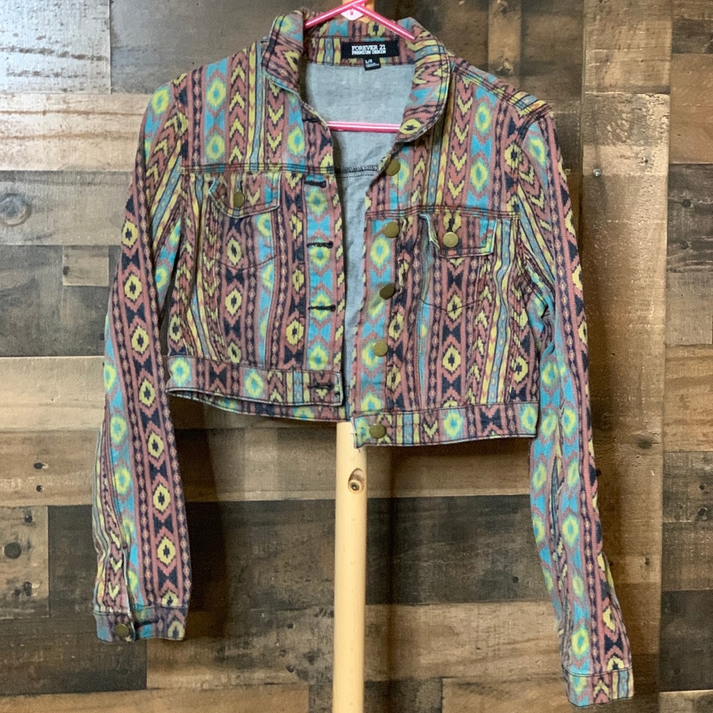 Unique Colorful Crop Denim Jacket